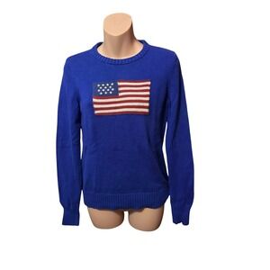 Vintage Lauren Ralph Lauren American Flag Knit Blue Sweater Small Green Label